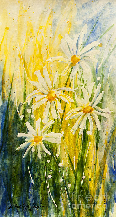 481x900 Sunlit Daisies In A Field Watercolor Painting By Cheyanne Sexton - Watercolor Daisy Paintings