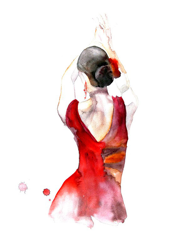 577x770 Watercolor Print Red Dress - Watercolor Dance Dress