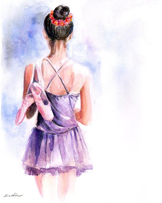 570x713 Ballerina Girl Watercolor Painting Art Print Etsy - Watercolor Dance Dress