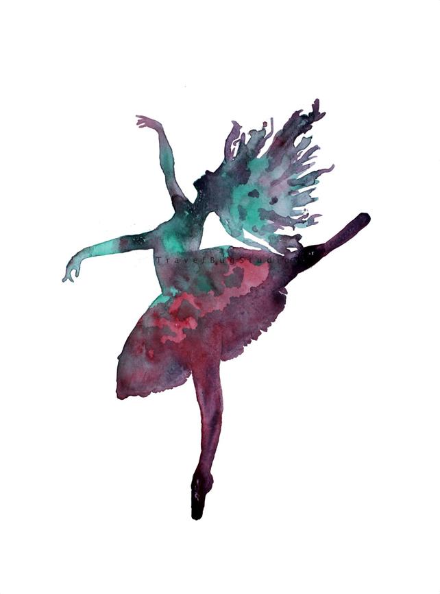 642x866 Dancer Silhouette Watercolor Woman Ballerina Watercolor Etsy - Watercolor Dancer