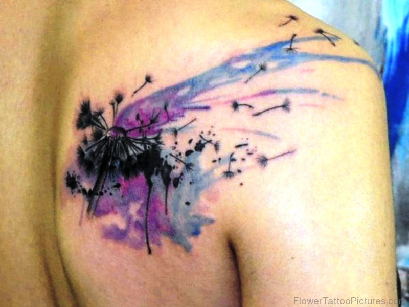 800x600 Watercolor Dandelion Tattoo On Shoulder - Watercolor Dandelion Tattoo