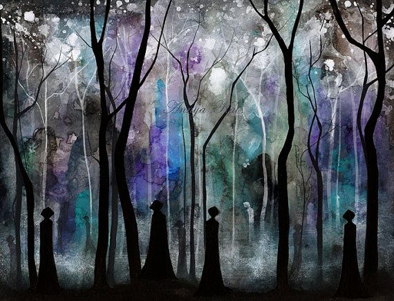 570x436 Haunted Forest - Watercolor Dark Forest