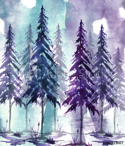 430x500 Watercolor Art Illustration. Drawing Of The Forest, Pine Tree - Watercolor Dark Forest