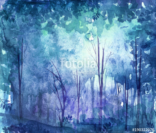 500x426 Watercolor Illustration, Dark, Dense Forest. Seasons. Summer - Watercolor Dark Forest
