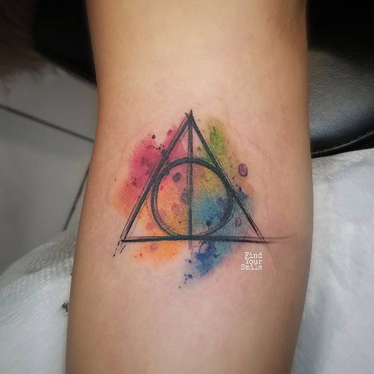750x750 Deathly Hollows Watercolor Tattoo Watercolor Tattoos - Watercolor Deathly Hallows