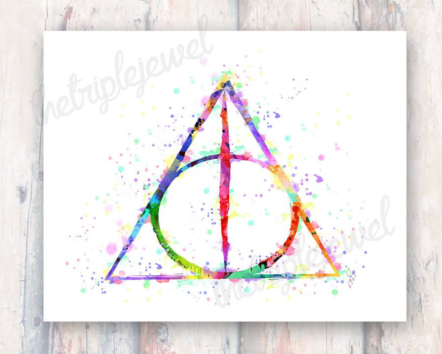 900x720 Harry Potter Deathly Hallows Print Watercolor Fine Art - Watercolor Deathly Hallows