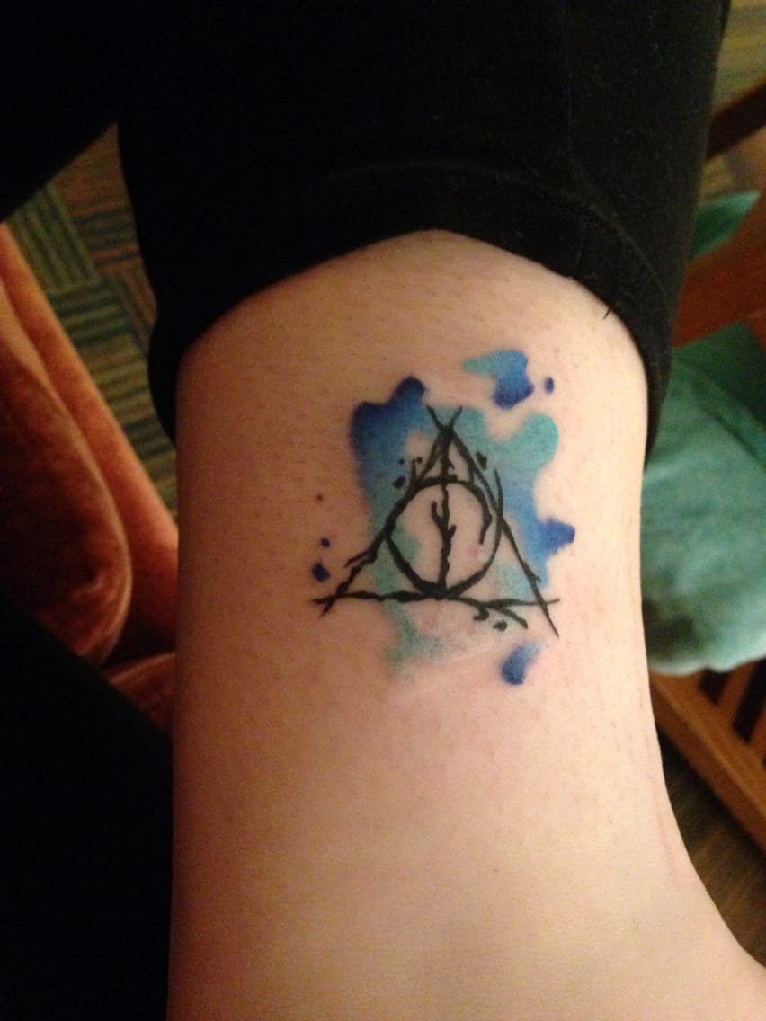 852x1136 Watercolor Deathly Hallows Tattoo - Watercolor Deathly Hallows
