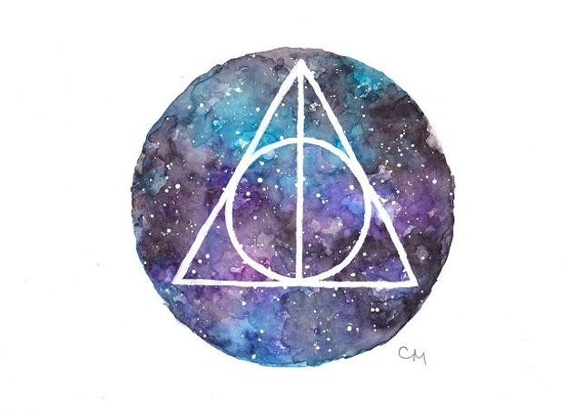 642x456 Deathly Hallows Galaxy Style Watercolor Painting Print Of Etsy - Watercolor Deathly Hallows