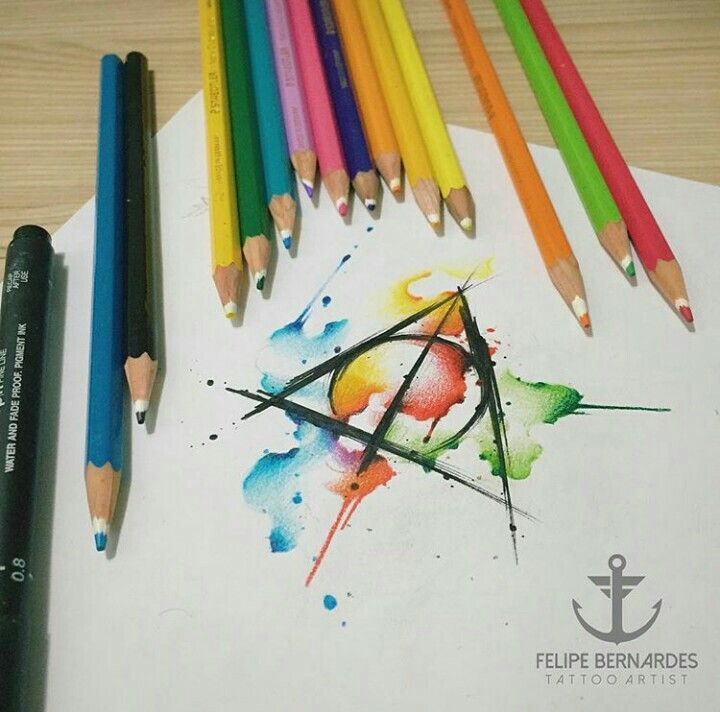 720x712 Watercolor Tattoo - Watercolor Deathly Hallows