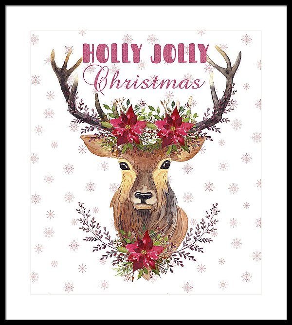 600x668 Holly Jolly Christmas Watercolor Deer Head Poinsettia Flowers - Watercolor Deer Head