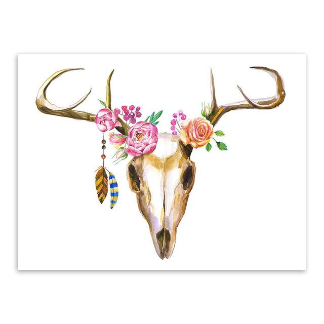 640x640 Modern Watercolor Deer Head Skull Canvas Set - Watercolor Deer Head