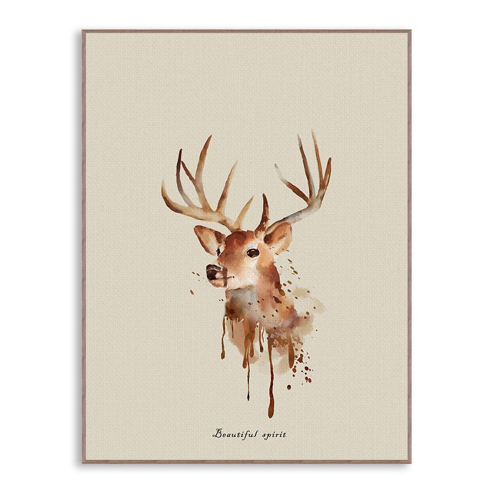 1000x1000 Triptych Watercolor Deer Head A4 Art Wall Prints Poster Cottage - Watercolor Deer Head