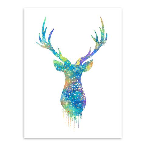 480x480 Triptych Watercolor Deer Head A4 Poster Print Abstract Animal - Watercolor Deer Head