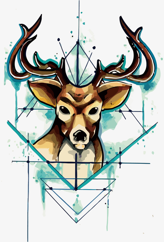 650x958 Vector Watercolor Deer Head, Watercolor, Geometry, Deer Png And - Watercolor Deer Head