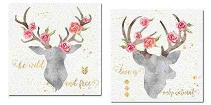 425x213 Lovely Watercolor Style Floral Deer Head Silhouette By - Watercolor Deer Head