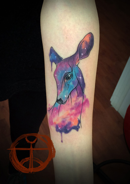 552x780 Left Forearm Watercolor Deer Tattoo - Watercolor Deer Tattoo