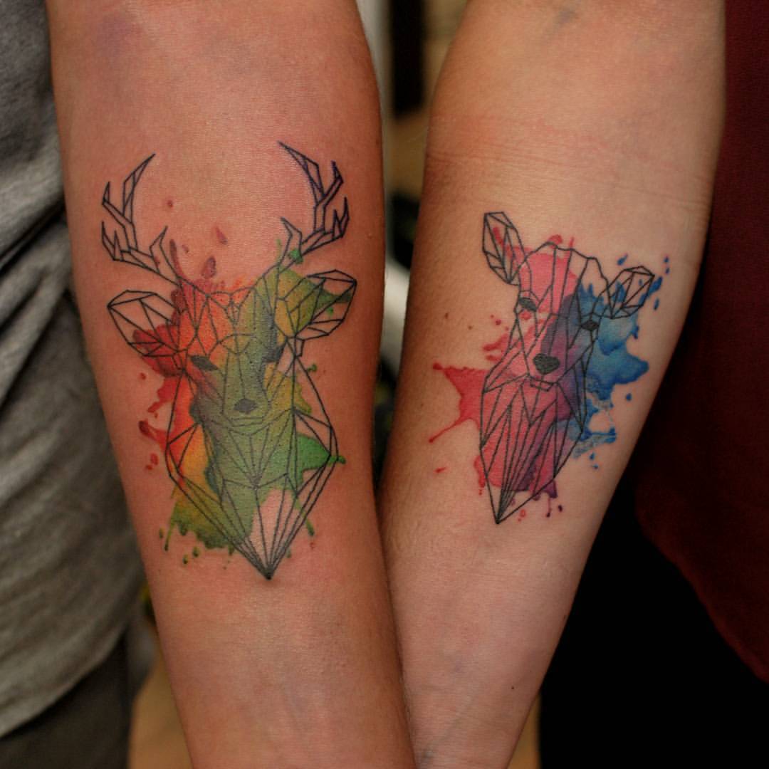 1080x1080 Tattoo Frequency Couple Watercolor Deer Tattoi. Artist - Watercolor Deer Tattoo