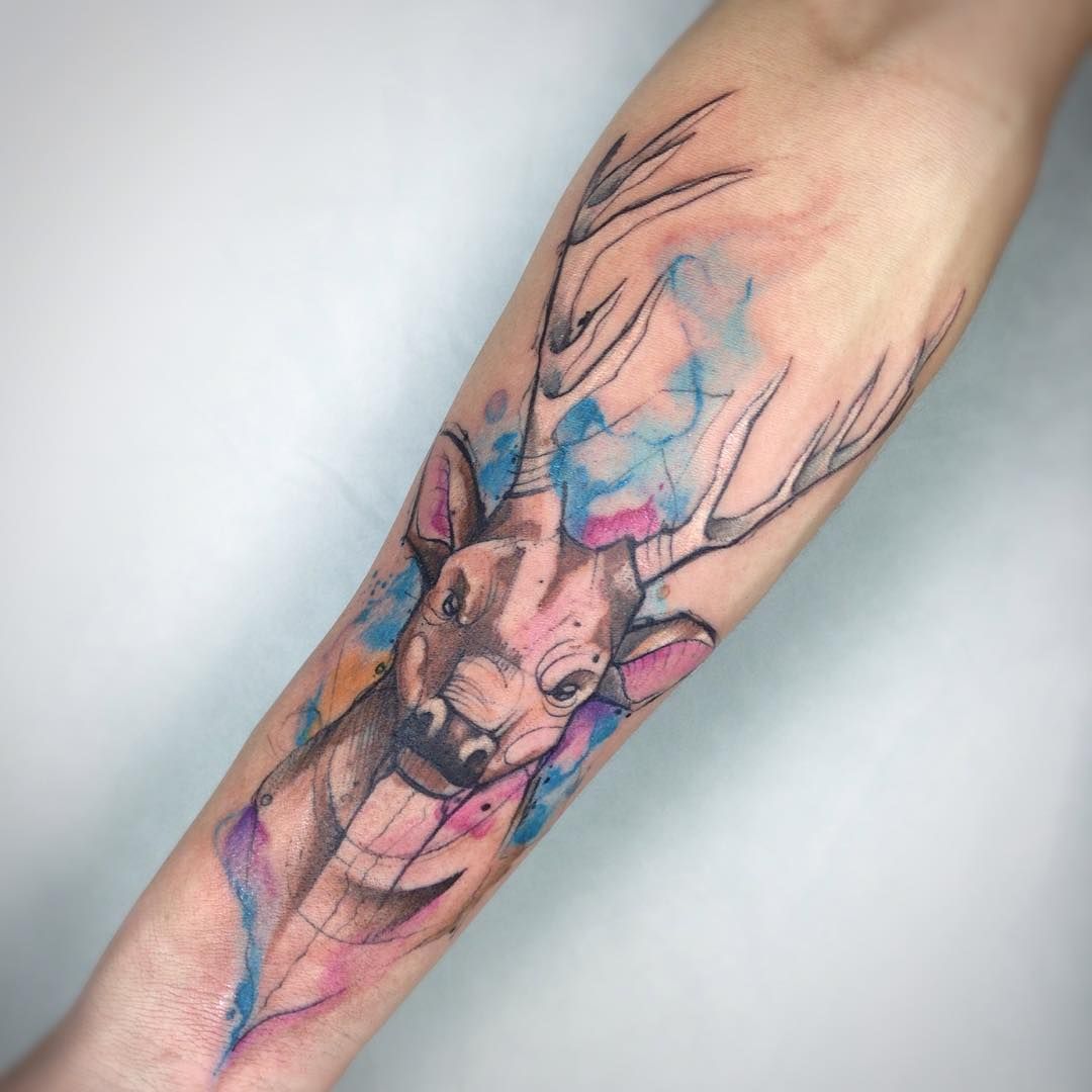 1080x1080 Tattoo Do @andabs Que Veio Do Rj Pra Tatuar. Muito Obrigado - Watercolor Deer Tattoo
