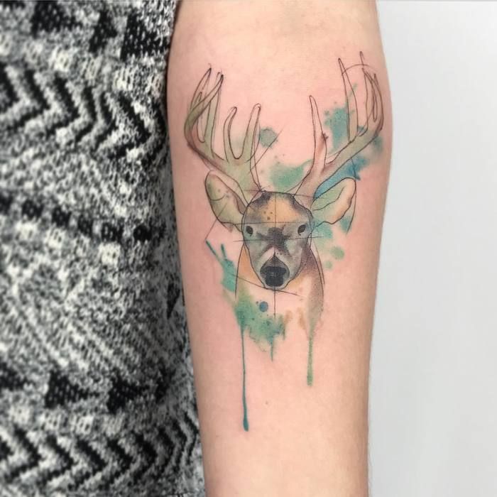 700x700 Watercolor Deer Tattoo Design On Forearm For Girls - Watercolor Deer Tattoo