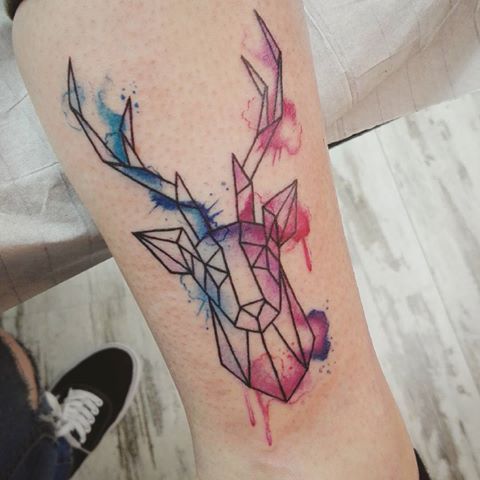 480x480 Watercolor Geometric Deer Tattoo - Watercolor Deer Tattoo