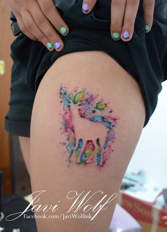 694x960 Watercolor Deer Tattooed By Javi Wolf - Watercolor Deer Tattoo