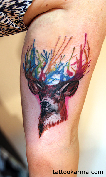 361x600 Watercolor Deer - Watercolor Deer Tattoo