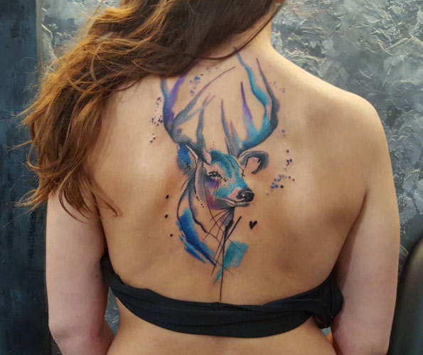 595x499 Watercolor Deer Tattoo - Watercolor Deer Tattoo