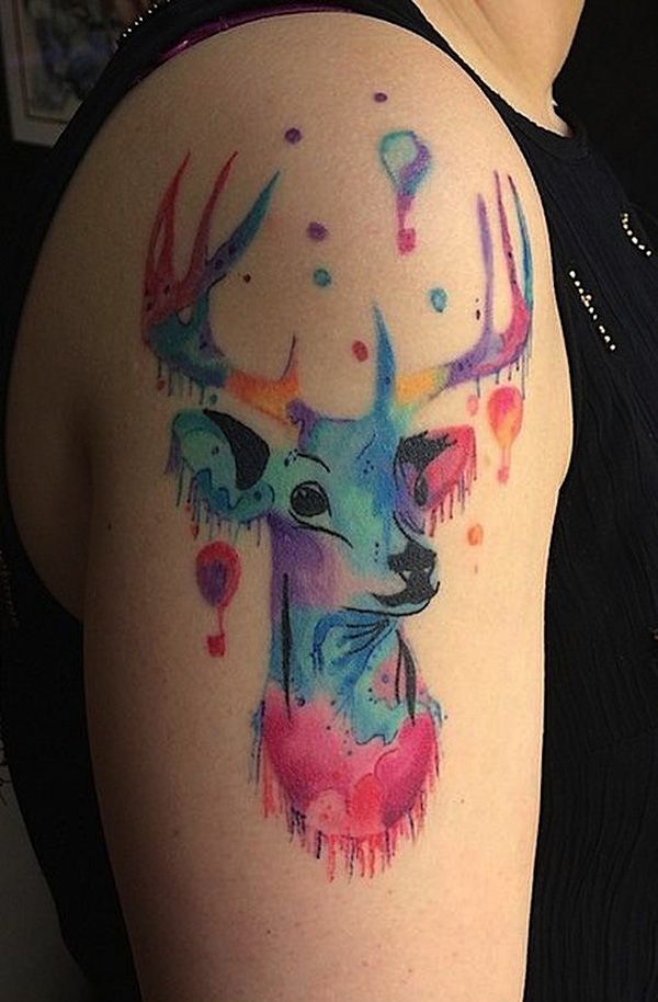 600x914 45 Inspiring Deer Tattoo Designs - Watercolor Deer Tattoo