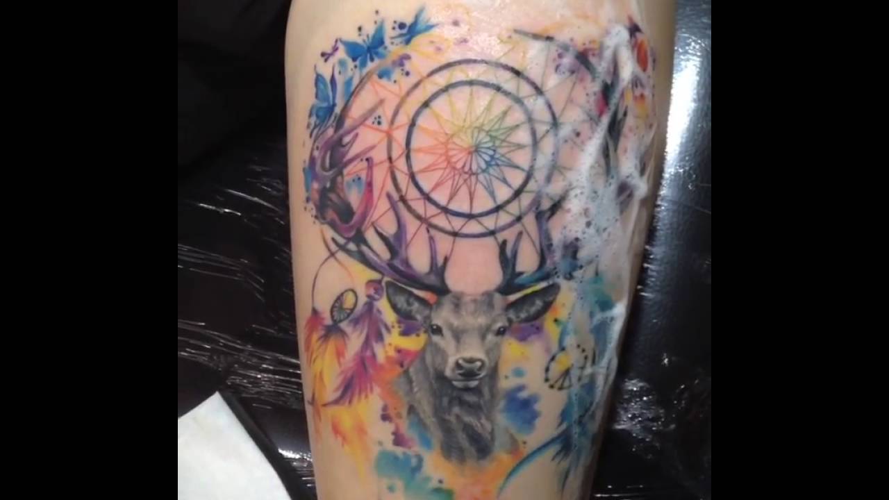1280x720 Beautiful Watercolor Deer And Line Work Tattoo Under All That Fuzz - Watercolor Deer Tattoo
