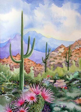 336x463 Original Watercolor Painting Of The Arizona Desert Landscape - Watercolor Desert Landscape