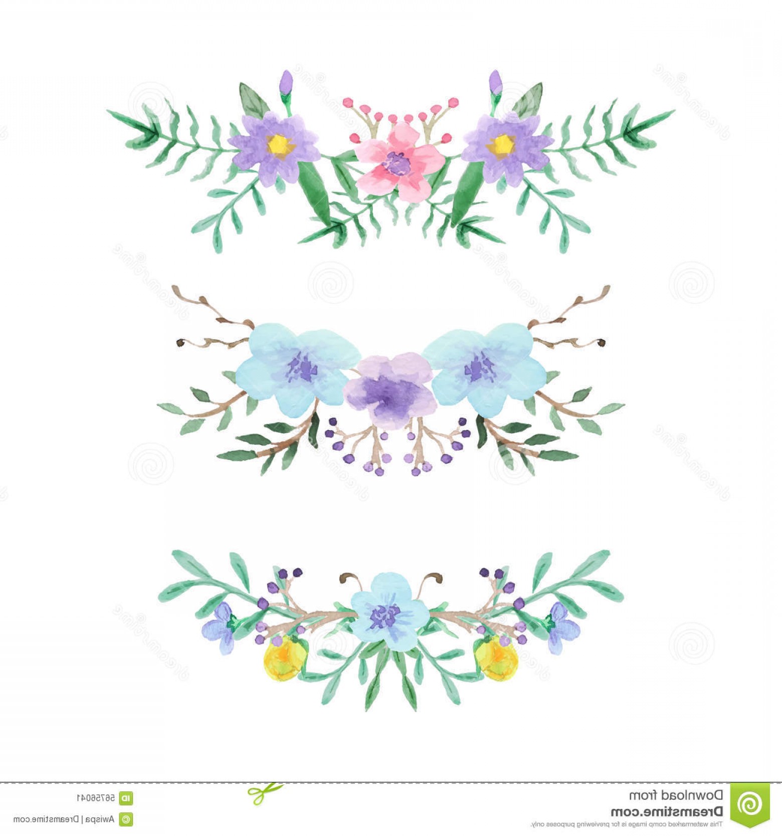 1560x1668 Stock Illustration Watercolor Floral Border Set Can Be Used Like - Watercolor Design Elements