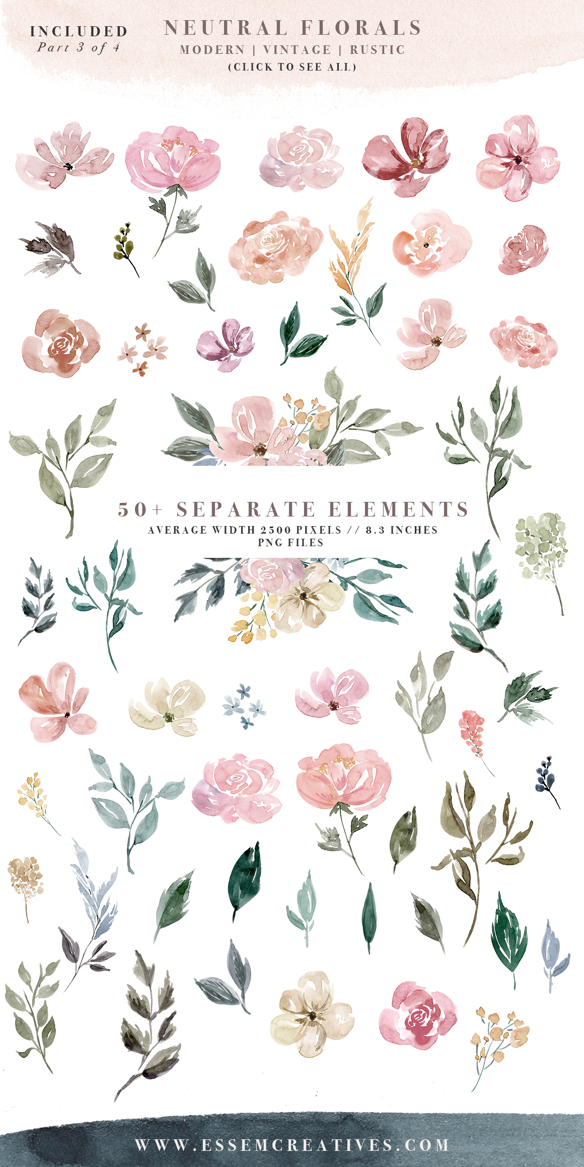1160x2316 Neutral Watercolor Flowers Clipart, Floral Borders Amp Frames For - Watercolor Designs