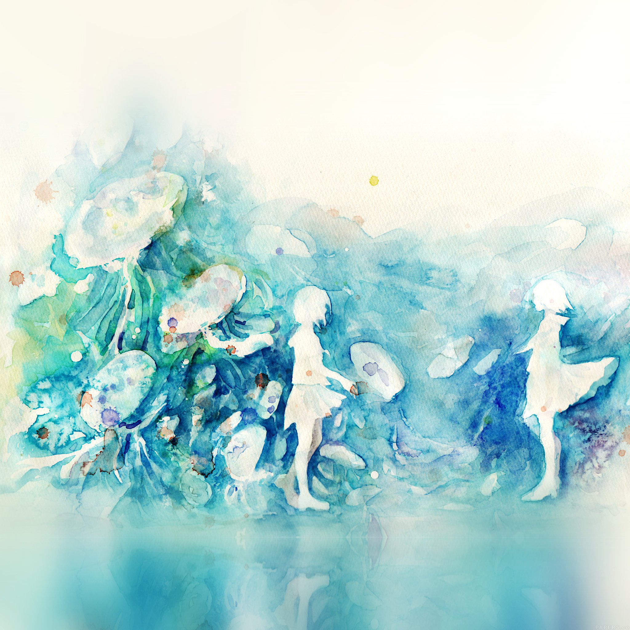 2048x2048 Ai06 Watercolor Blue Girl Nature Art Illust - Watercolor Desktop Background