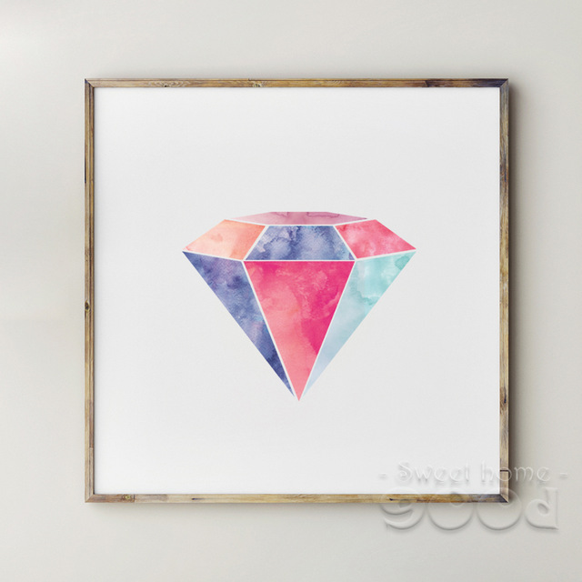 640x640 Watercolor Diamond Canvas Art Print Painting Poster, Wall Pictures - Watercolor Diamond