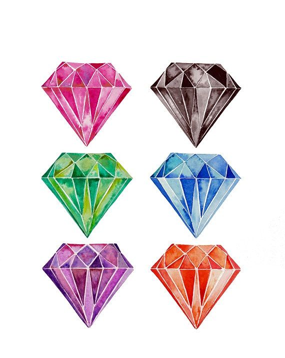 570x714 Watercolor Gems, Diamond, Watercolor, Watercolor Print - Watercolor Diamond