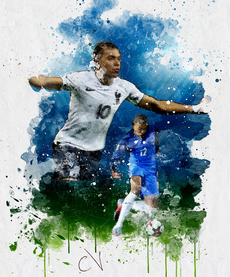 750x900 Kylian Mbappe Watercolor Digital Art By Carlos V - Watercolor Digital Art