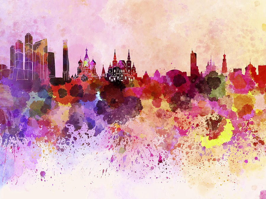 900x675 Moscow Skyline In Watercolor Background Digital Art By Pablo Romero - Watercolor Digital Art
