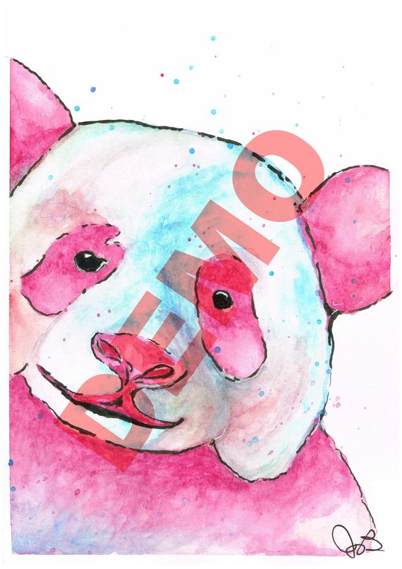 570x807 Pink Panda Watercolor Digital Art Etsy - Watercolor Digital Art