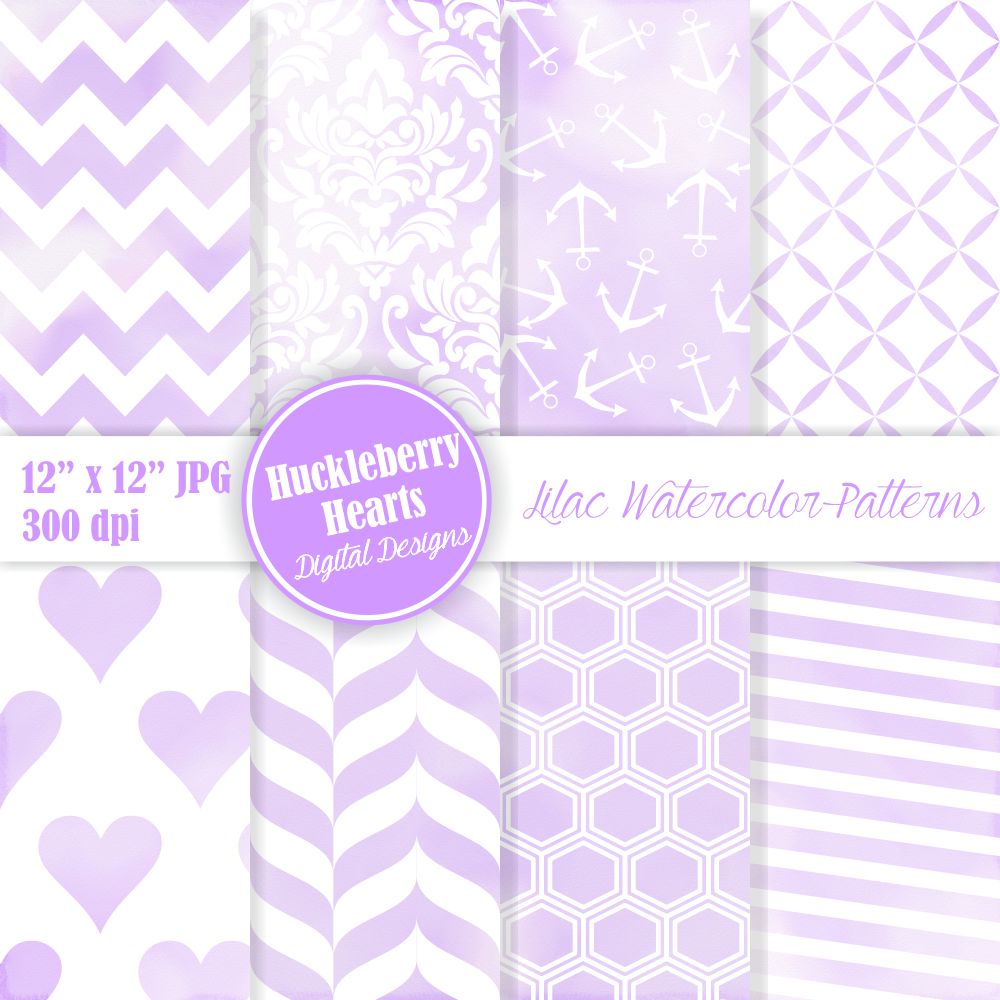 1000x1000 Lilac Watercolor Patterns Digital Paper Huckleberry Hearts - Watercolor Digital Paper