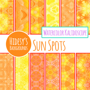 350x350 Orange And Yellow Sun Spots Watercolor Digital Paper Backgrounds - Watercolor Digital Paper
