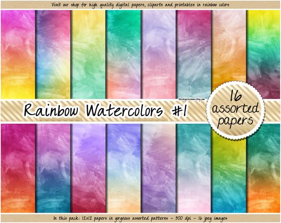 570x453 Sale Watercolor Digital Paper Rainbow Gradient Digital Paper Etsy - Watercolor Digital Paper