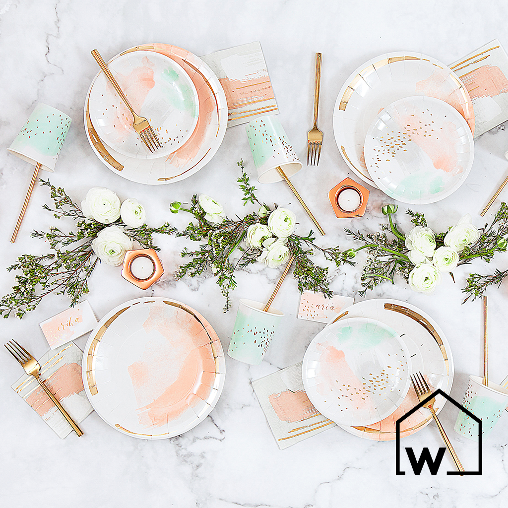 1024x1024 Large Watercolor Amp Gold Foil Paper Plates West Side Apartment - Watercolor Dinnerware