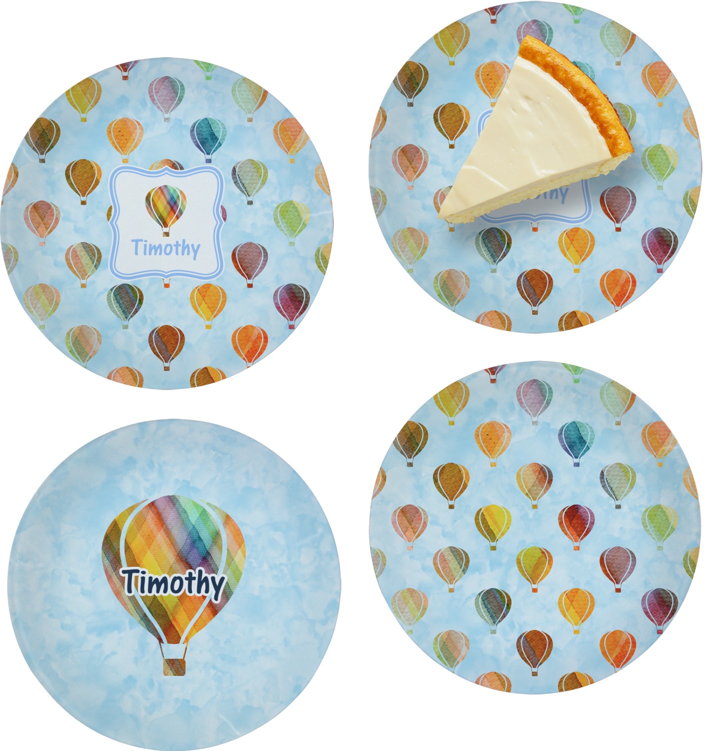 1407x1500 Watercolor Hot Air Balloons Set Of 4 Glass Appetizer Dessert - Watercolor Dinnerware