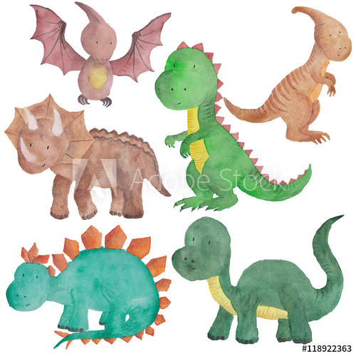 500x500 Dinosaur Watercolor Hand Painted Illustration Isolated Kids Baby - Watercolor Dinosaur