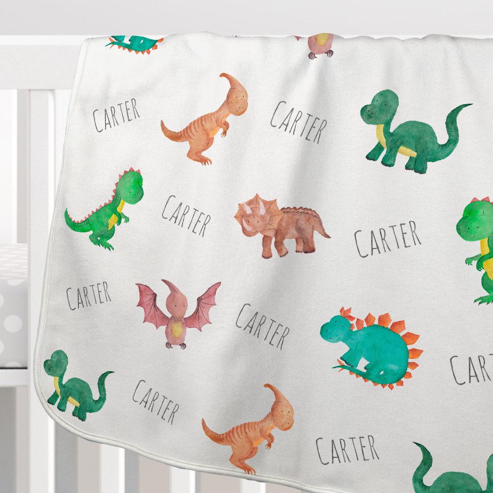 1000x1000 Personalized Dinosaur Watercolor Print Baby Name Blanket (Bb114 - Watercolor Dinosaur