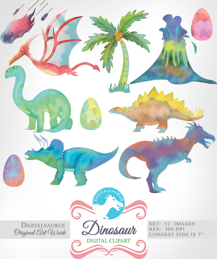 750x898 Watercolor Dinosaur Clipart Download By Digitalsaurus - Watercolor Dinosaur