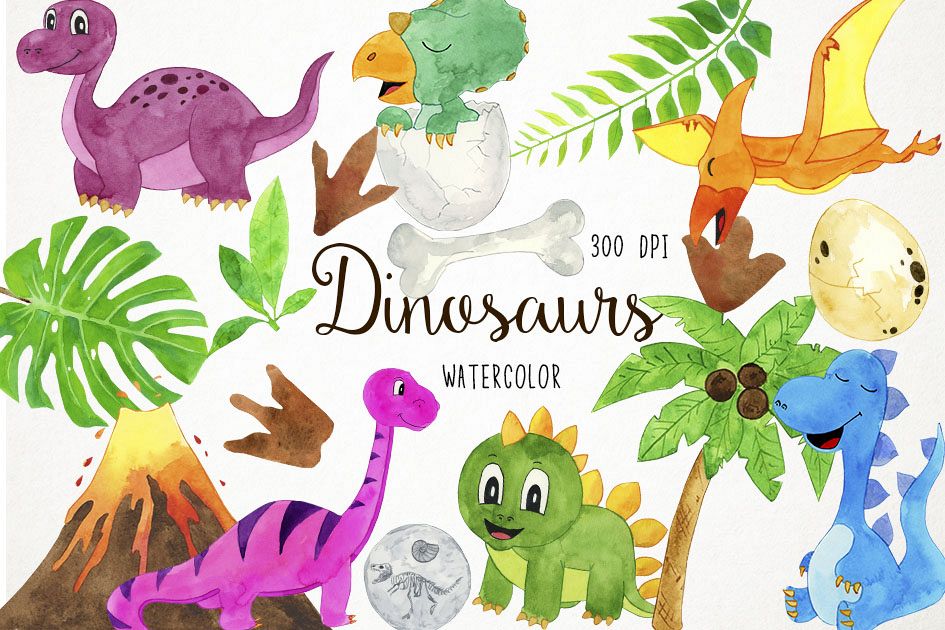 945x630 Watercolor Dinosaurs Clipart, Baby Dinosaur - Watercolor Dinosaur