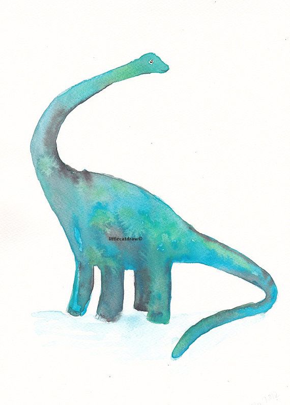 570x797 Dinosaur Print Diplodocus Watercolor Painting Print Teal Green Art - Watercolor Dinosaur