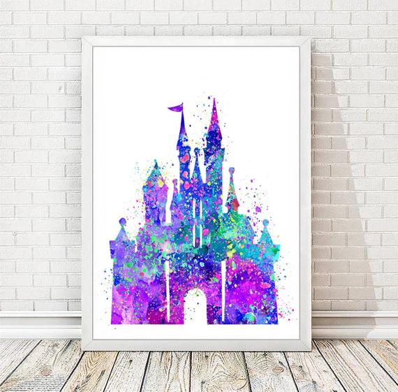570x561 Disney Castle Watercolor Art Print Disney Cinderella Princess Etsy - Watercolor Disney Castle