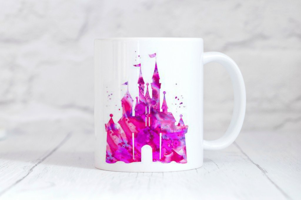 1024x681 Pink Disney Castle Watercolor Coffee Mug Simply Crafty - Watercolor Disney Castle